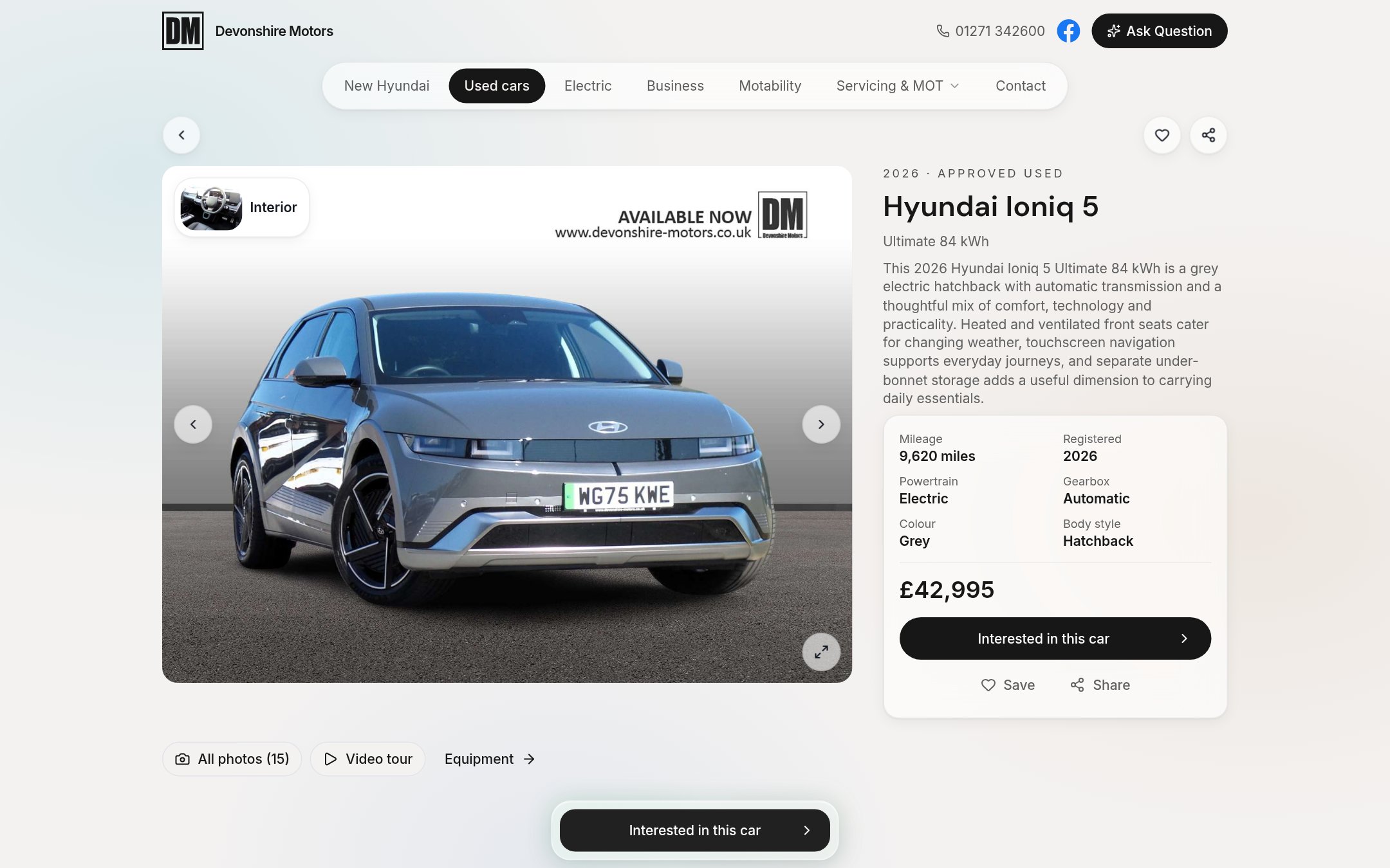 Used Hyundai Ioniq 5 page with AI-written introduction