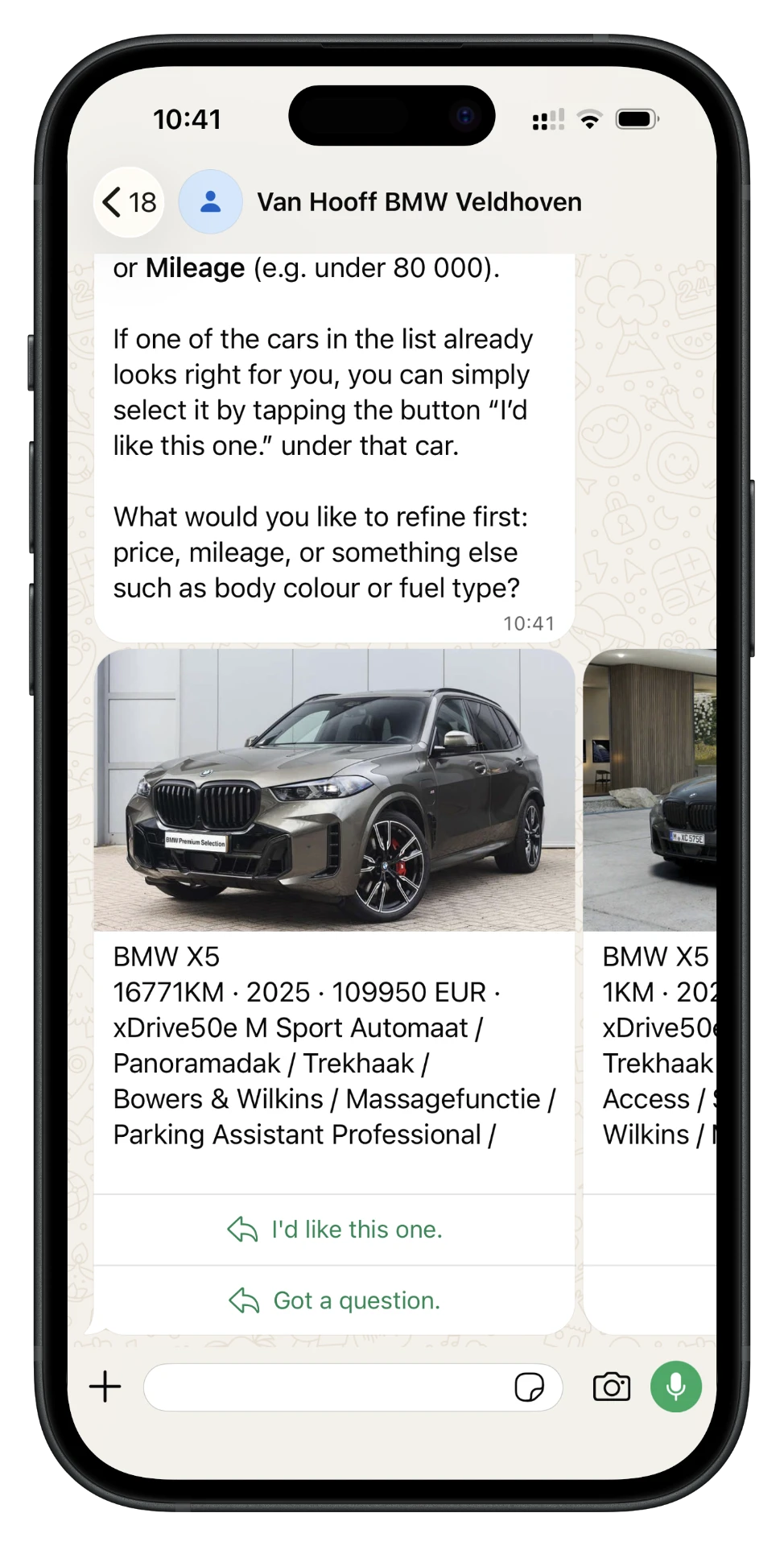 Nova Messaging vehicle results in WhatsApp